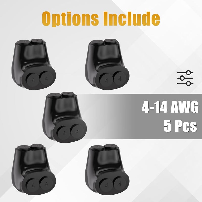 STARELO 5PCS 2 Port Insulated Connector, Single-Sided Splice, Multi Tap Cable Connector for Copper and Aluminum Wires, Slotted Hex, Black Vinyl Coated, Pre-Filled Oxide Inhibitor (4-14 AWG) - Image 3